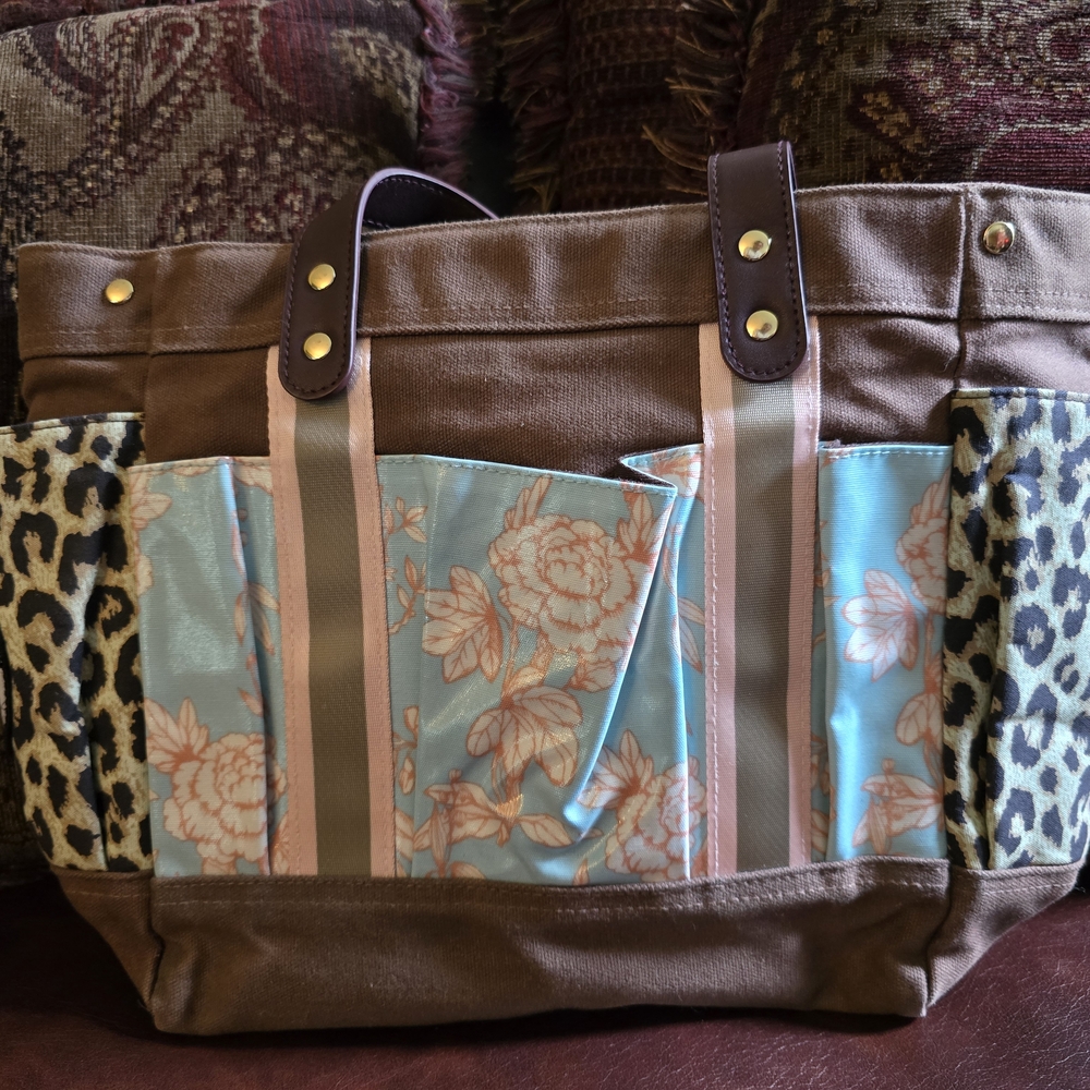 Plunder Brown and Blue Stylish Floral Tote Bag